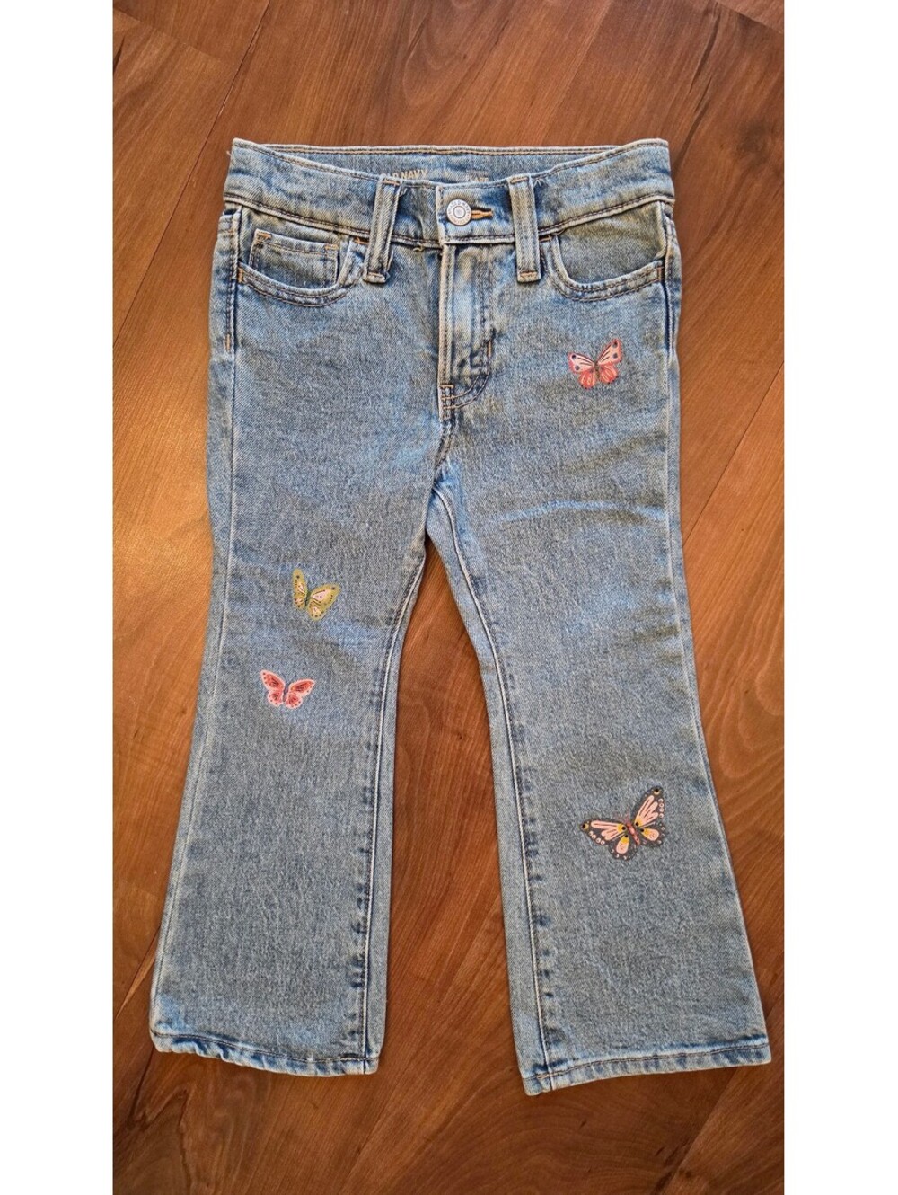 Old Navy Girls High Waisted Flare Butterfly Embroidered Jeans Size 5T, 317